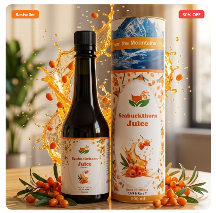 Noor Herbs Sea Buckthorn Juice 500ml bottle with gift tube pack